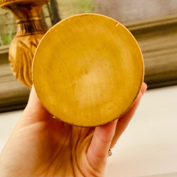 Handcrafted Carved Wooden Vase Pencil Holder Gift Set Of 2 Office Décor Vintage - Picture 9 of 15